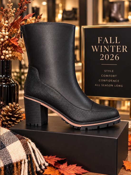 OnMySky Shoes - Black Water-Resistant Lug Sole Heeled Boots – New in Box